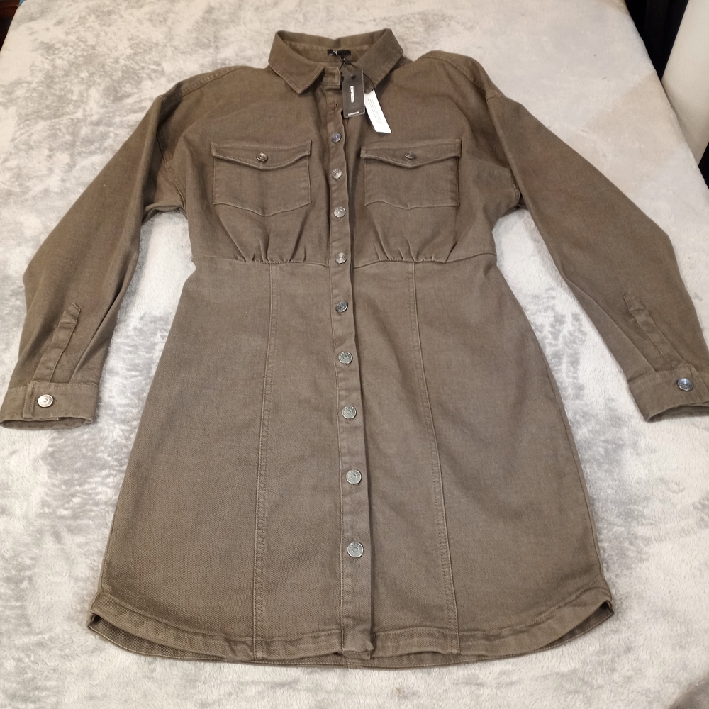 Express Women's Chic Olive Button-Up Shirt Denim Dress Size XS NWT